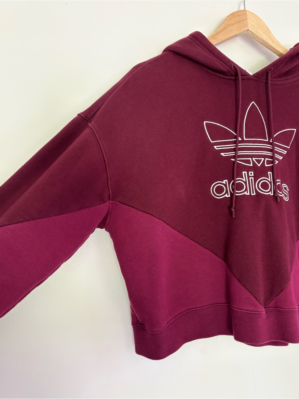 Adidas Originals CLRDO Maroon Hoodie Medium Fleece Lined Oversized Cropped - Picture 6 of 16
